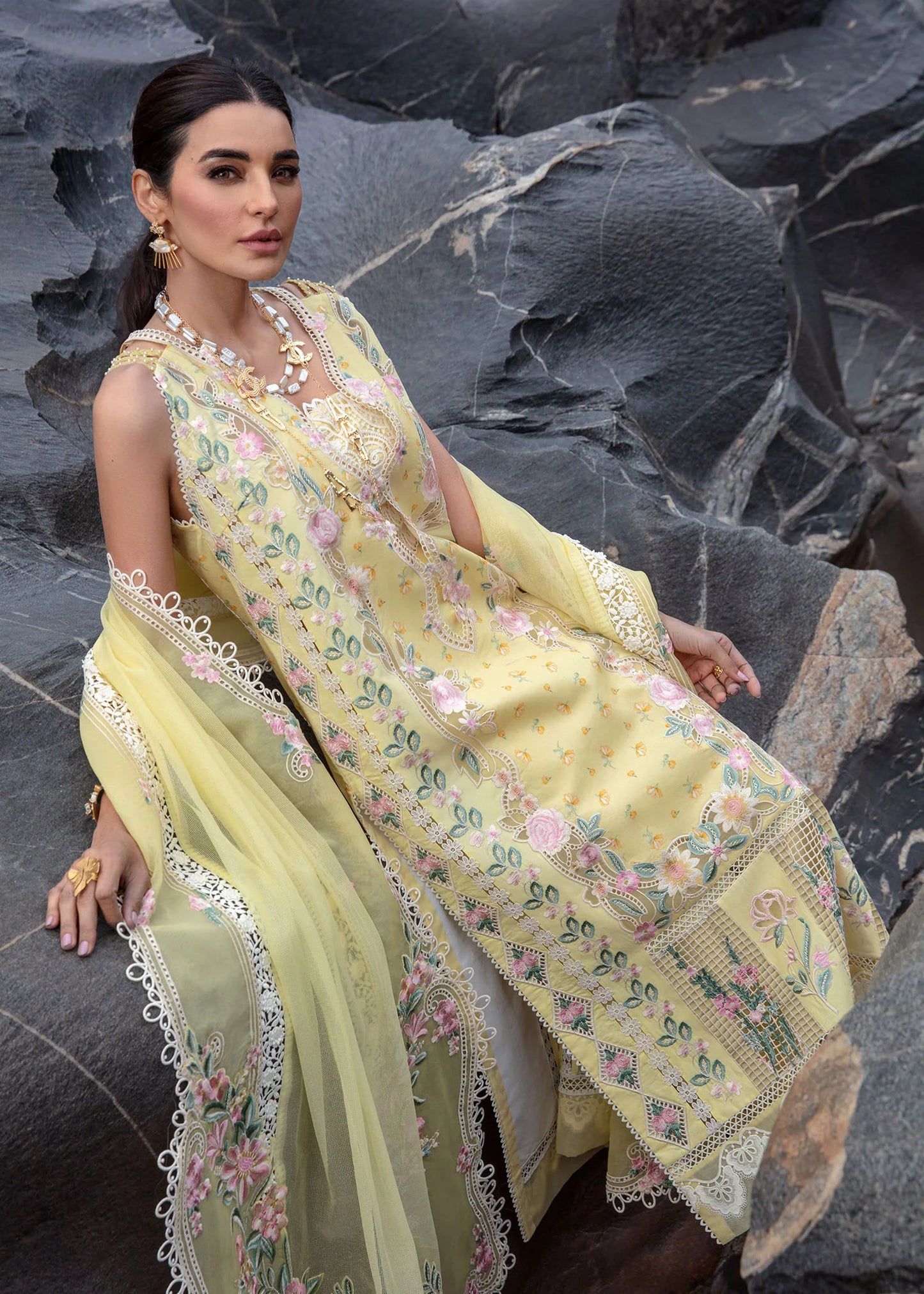 Crimson | Embroidered Lawn | Believe In Her - Topaz Yellow