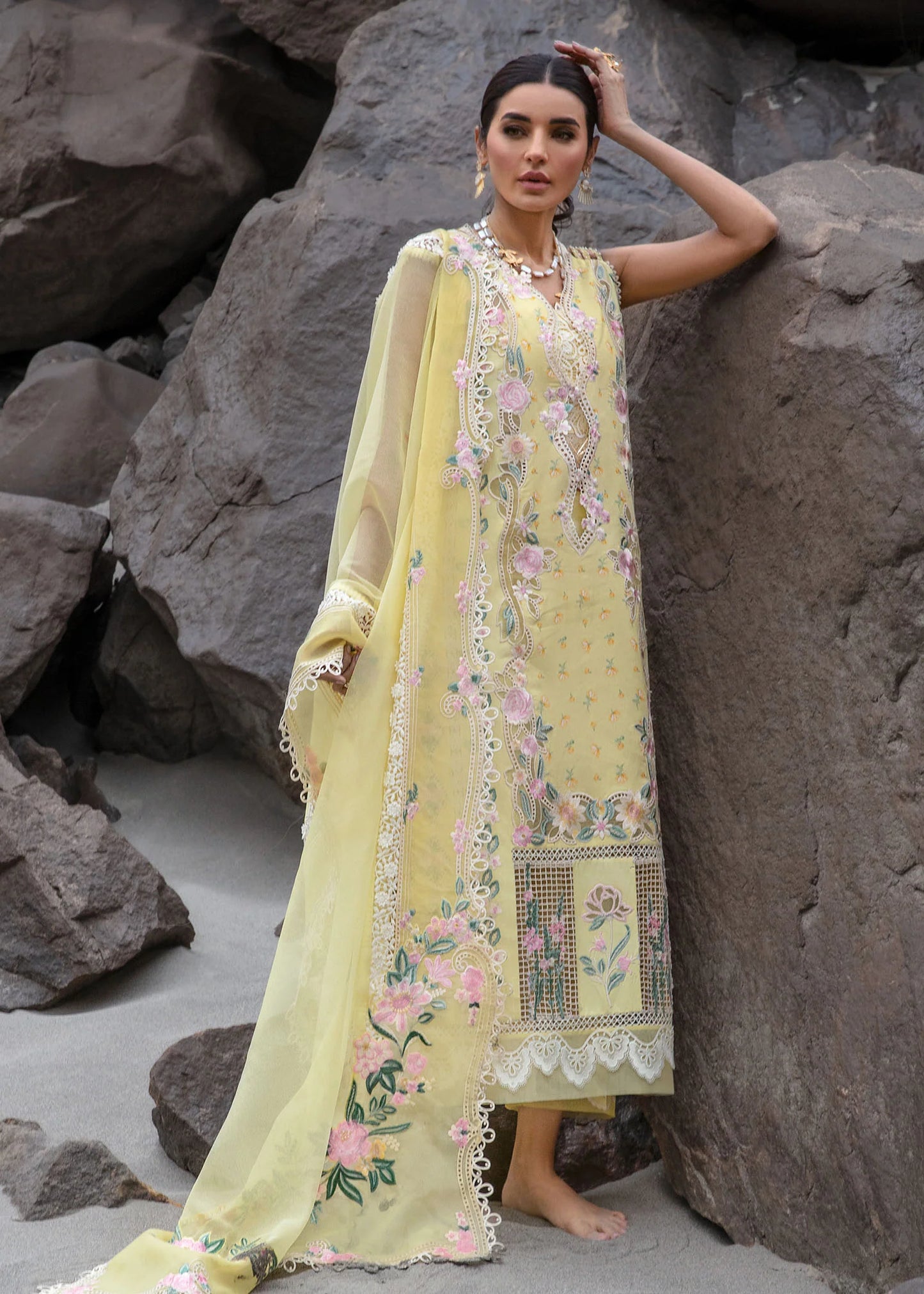 Crimson | Embroidered Lawn | Believe In Her - Topaz Yellow