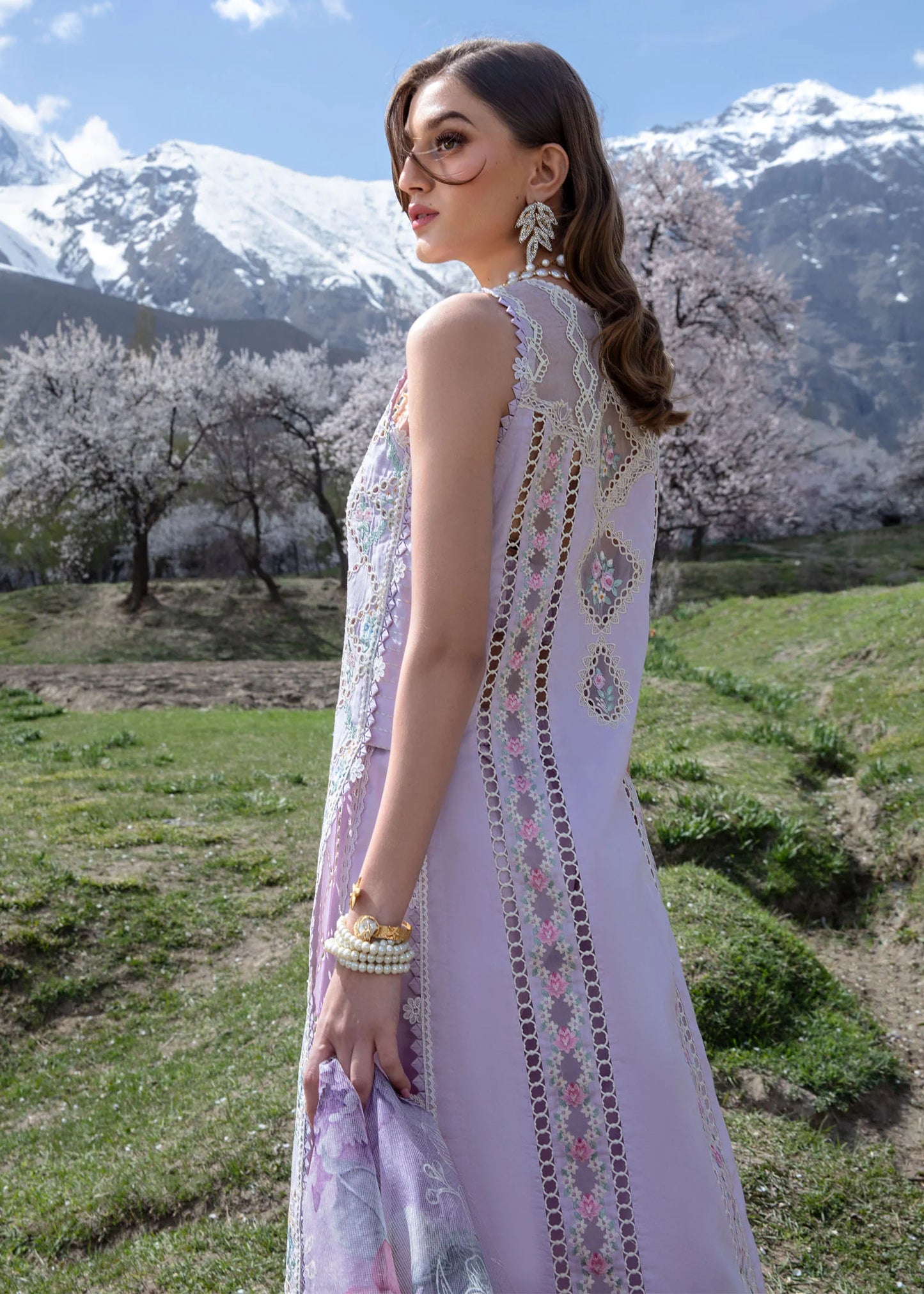 Crimson | Embroidered Lawn | A Floral Mesh - Lavender