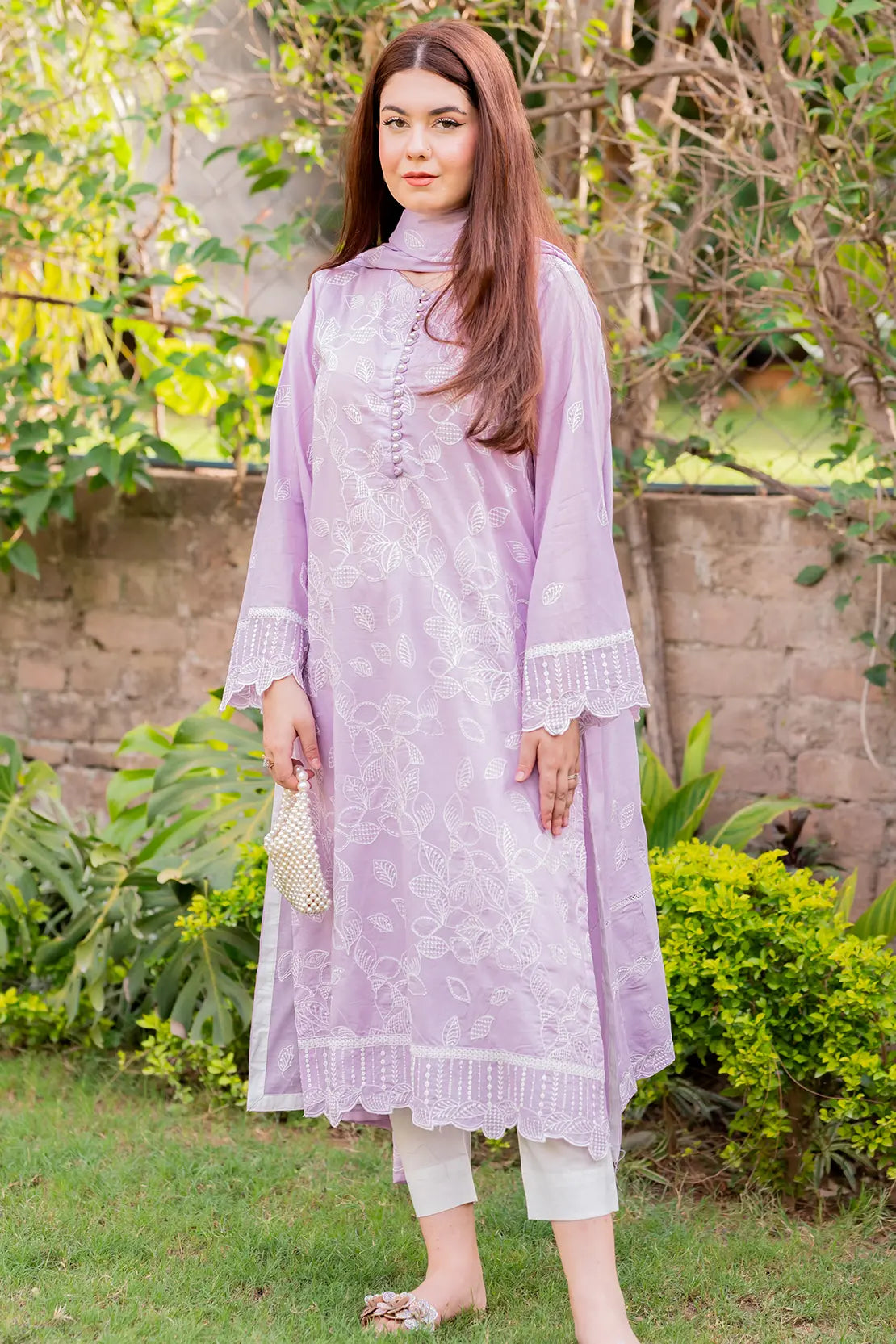 3 Piece - Embroidered Chikankari Lawn - W124