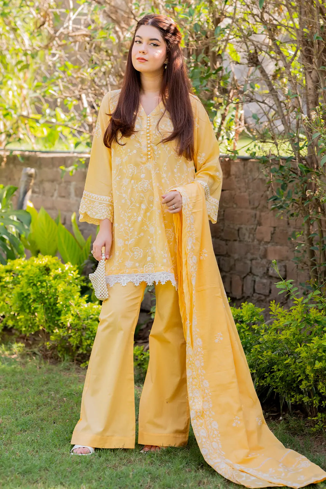 3 Piece - Embroidered Chikankari Lawn - W125