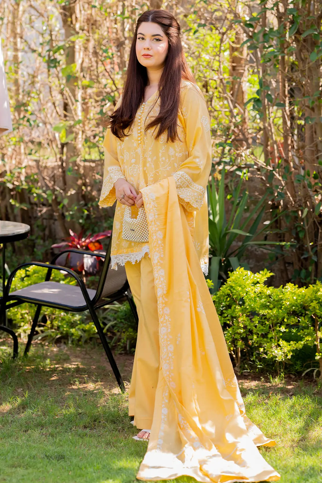 3 Piece - Embroidered Chikankari Lawn - W125