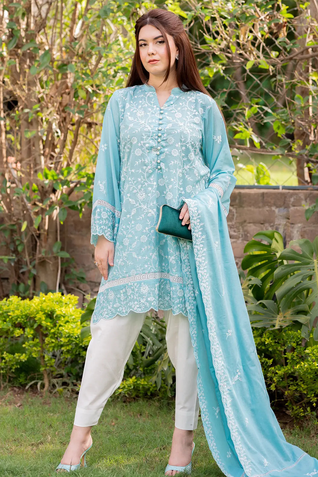 3 Piece - Embroidered Chikankari Lawn - W126