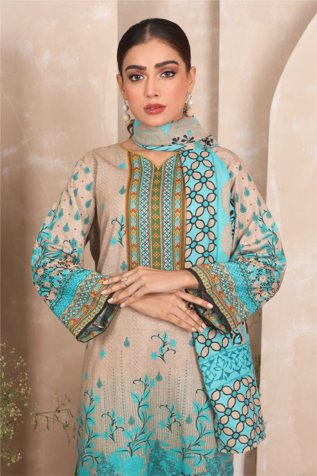 3 PIECE - PREMIUM PRINTED KHADDAR - 4045-B