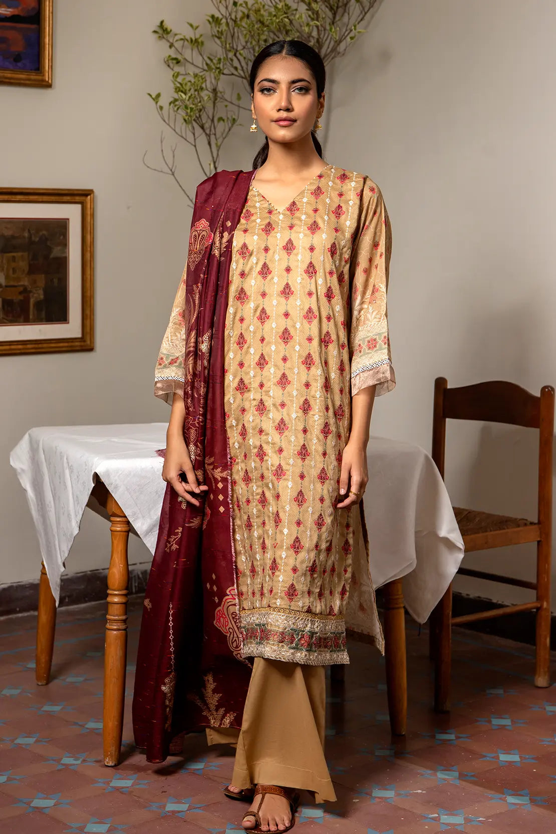 3 Piece - Embroidered Luxury Lawn - 7439