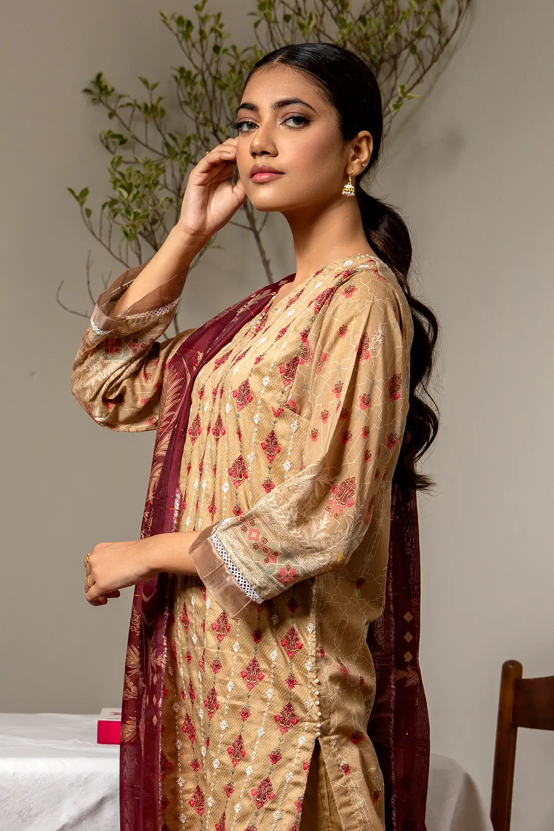 3 Piece - Embroidered Luxury Lawn - 7439
