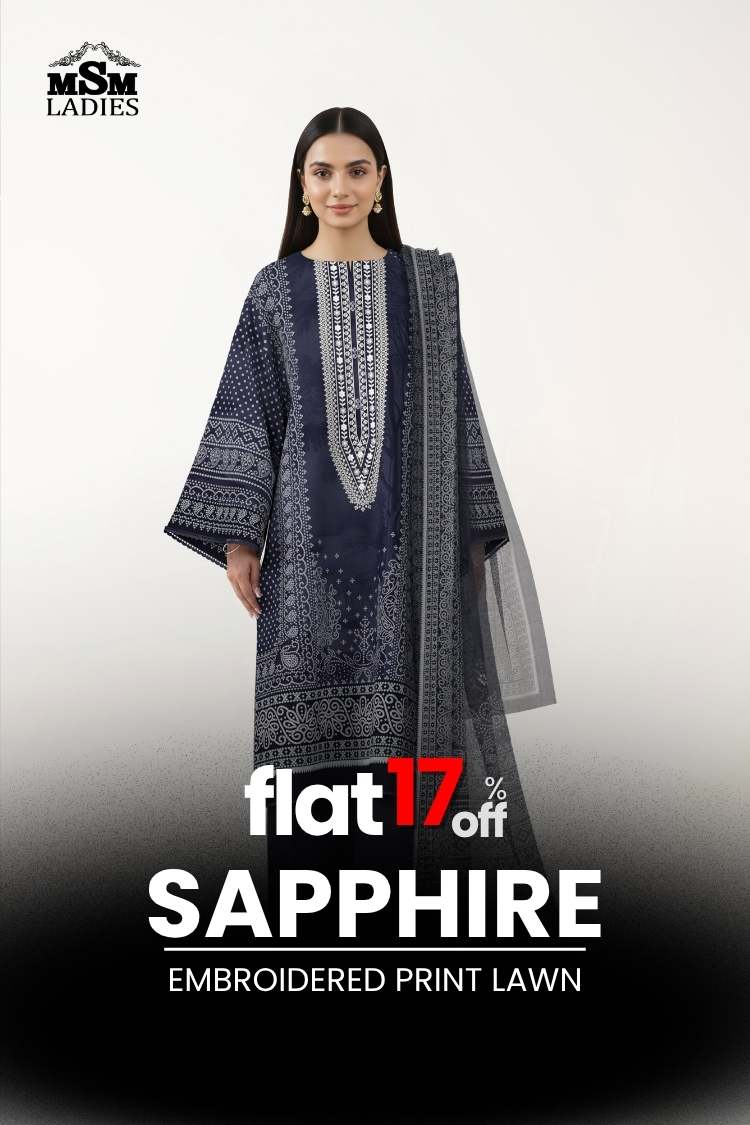 FLAT 17% OFF - Sapphire Embroidered Print Lawn