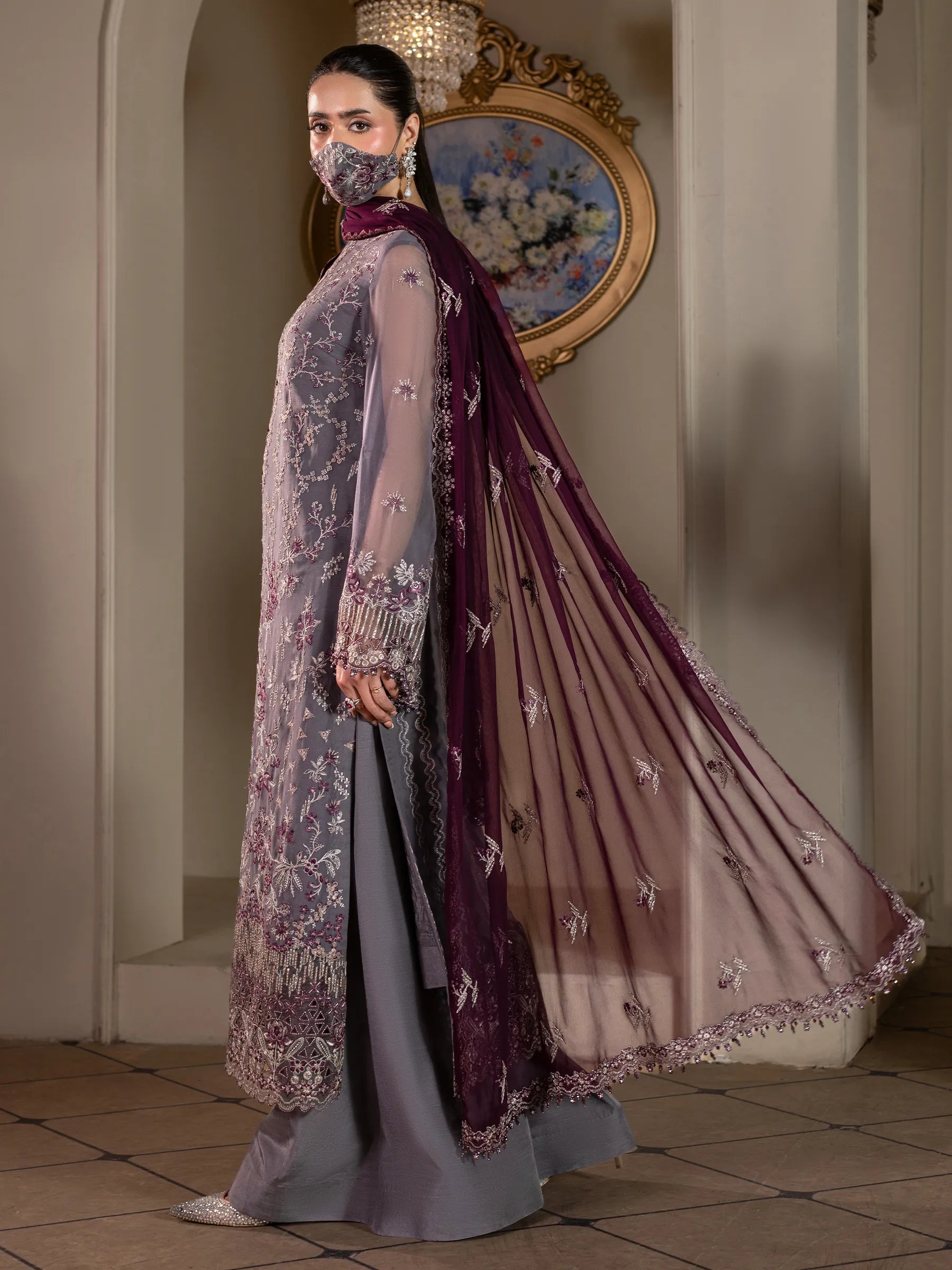 Abeer - 3 Piece Embroidered Chiffon Dress