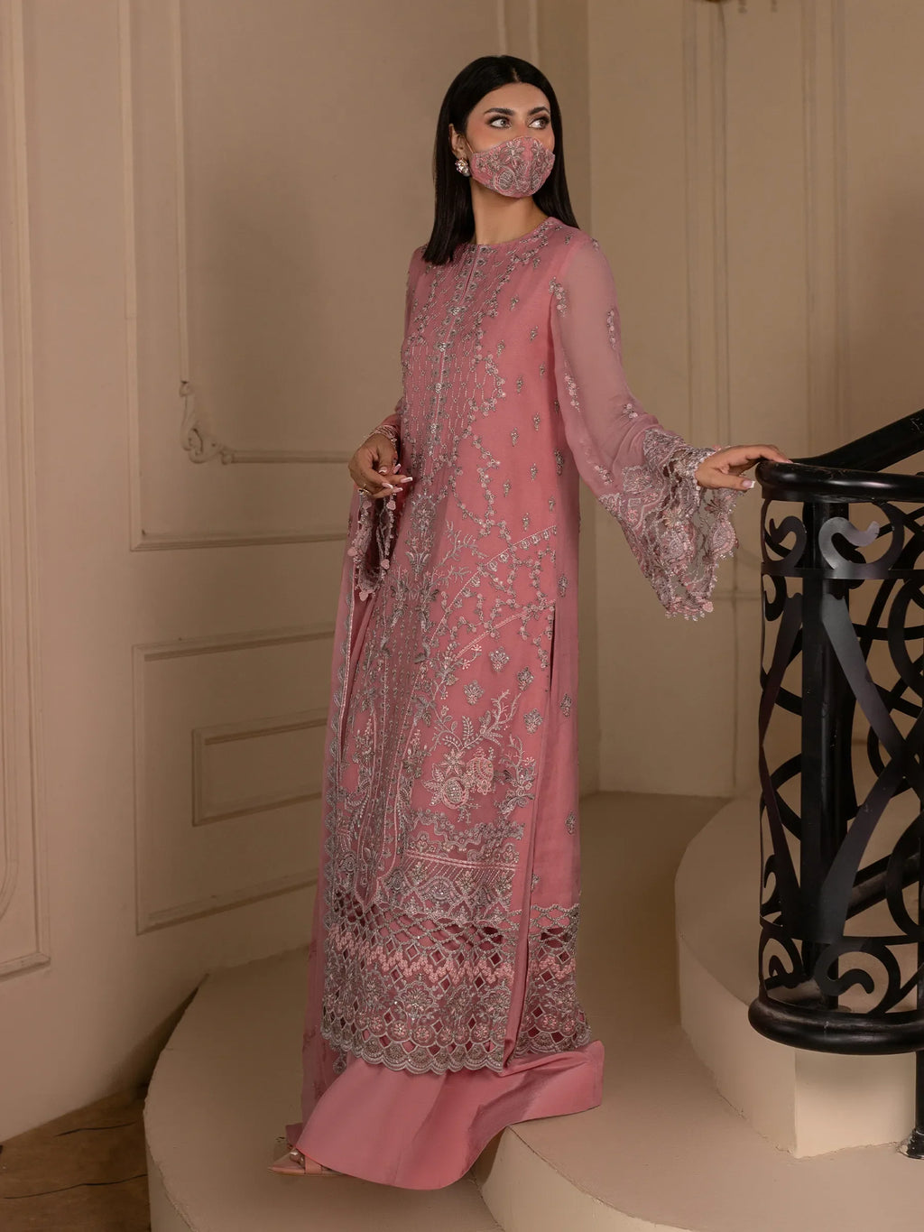 Rosavyn - 3 Piece Embroidered Chiffon Dress