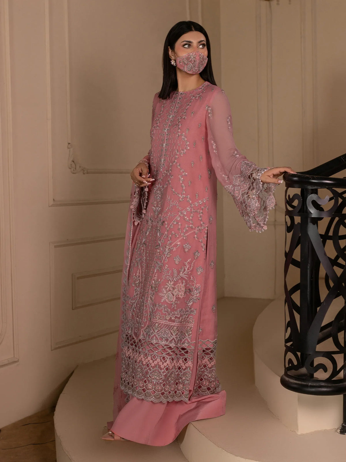 Rosavyn - 3 Piece Embroidered Chiffon Dress