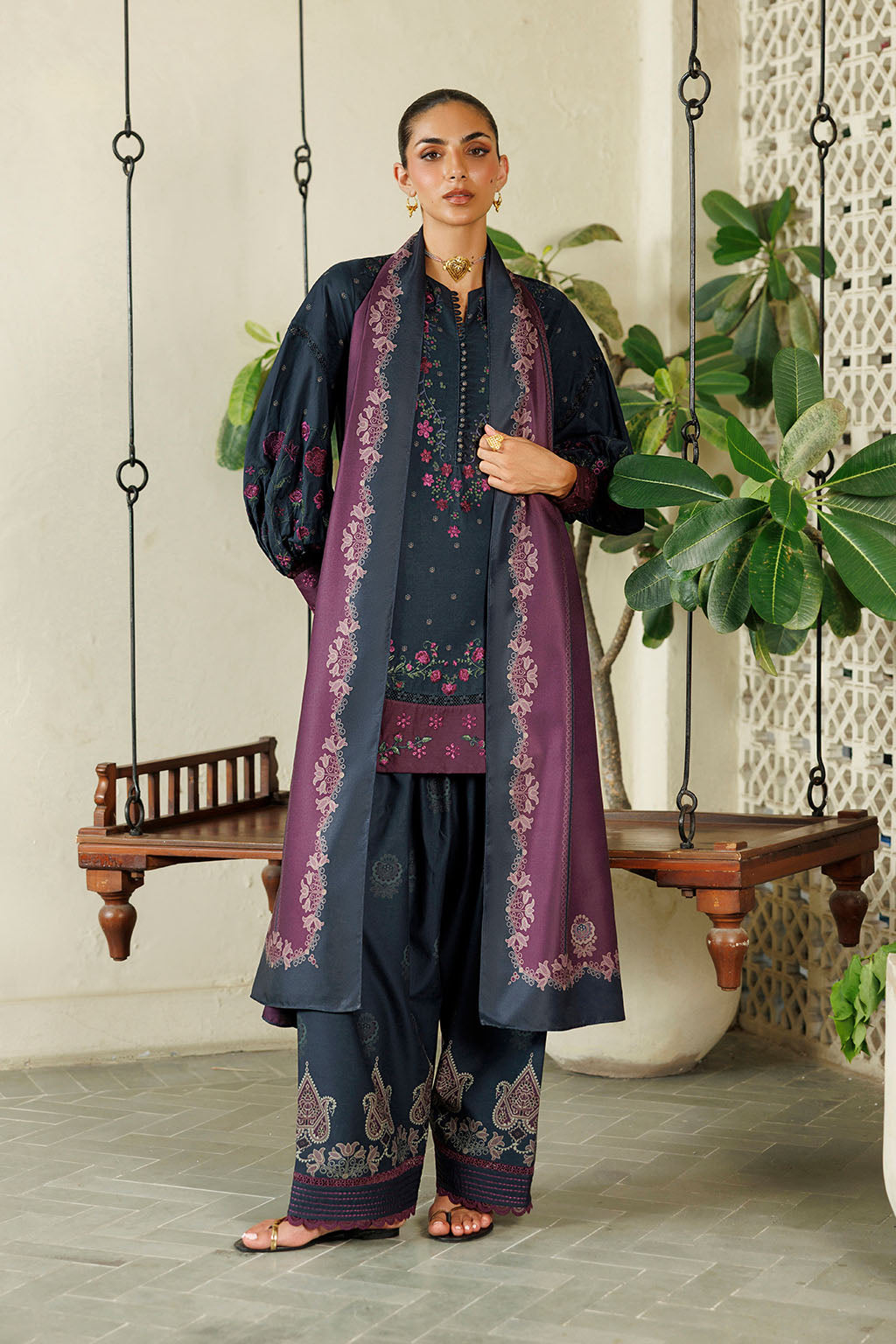 Iznik | Embroidered Printed Viscose Linen | IPF-26