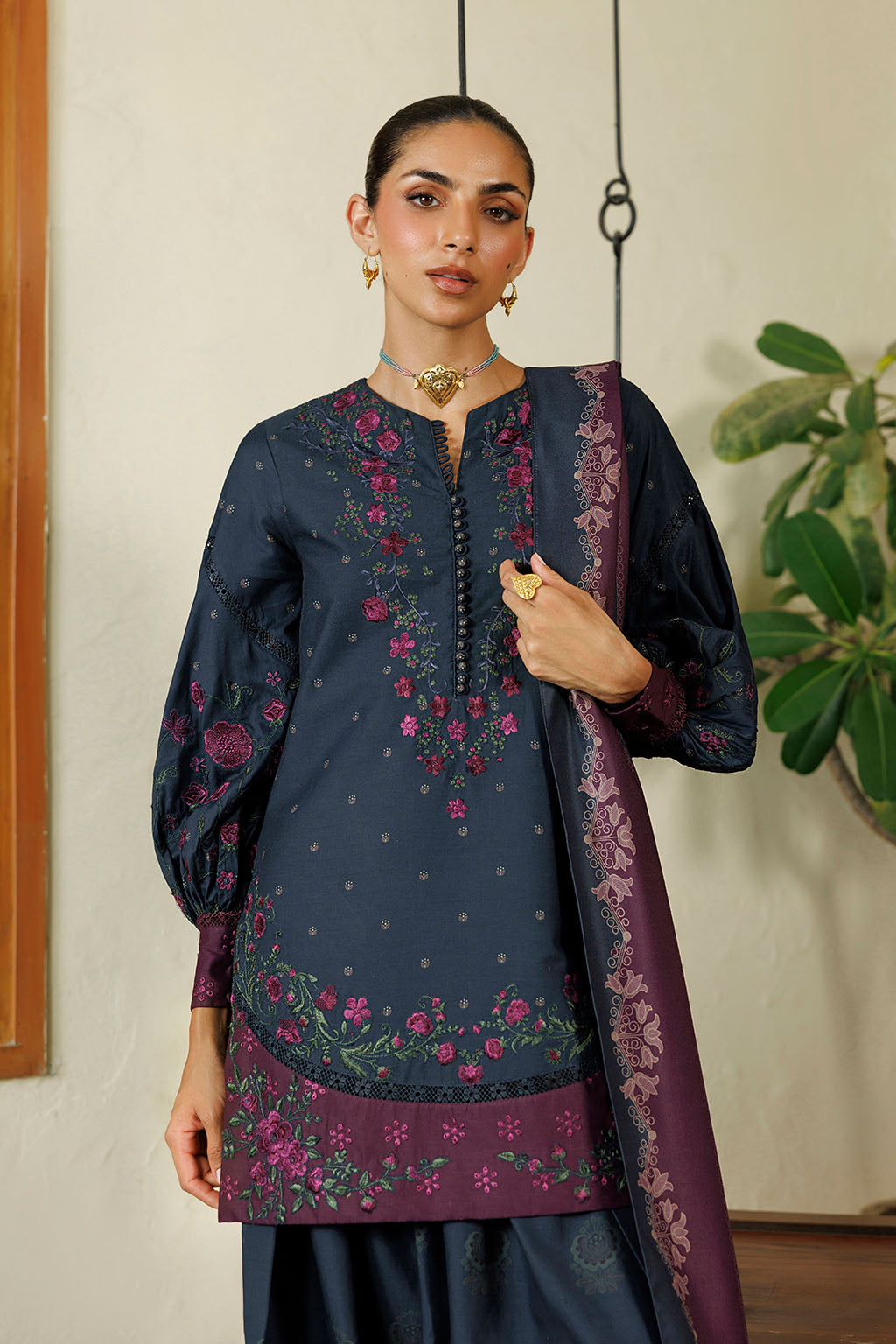Iznik | Embroidered Printed Viscose Linen | IPF-26