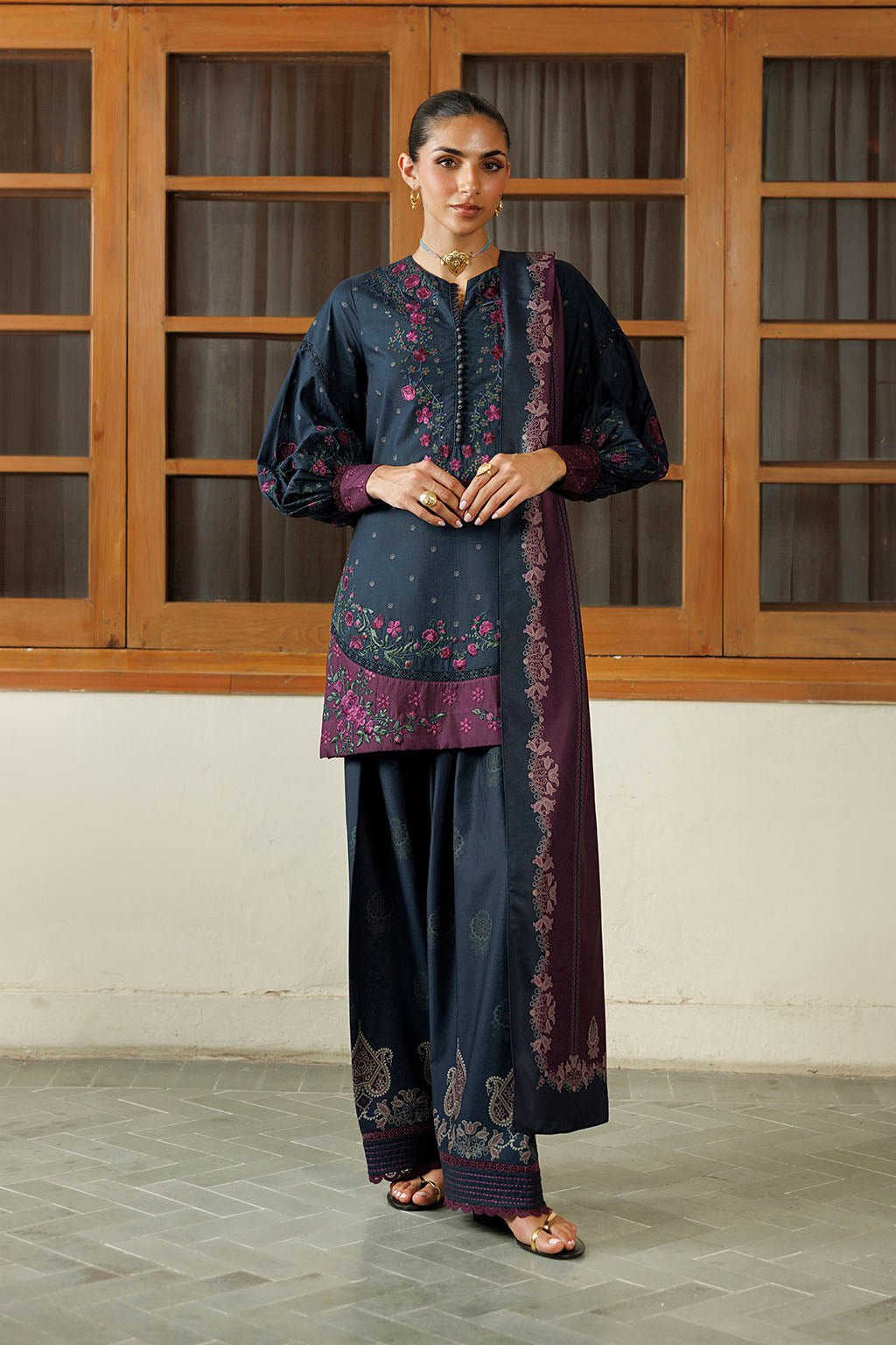 Iznik | Embroidered Printed Viscose Linen | IPF-26