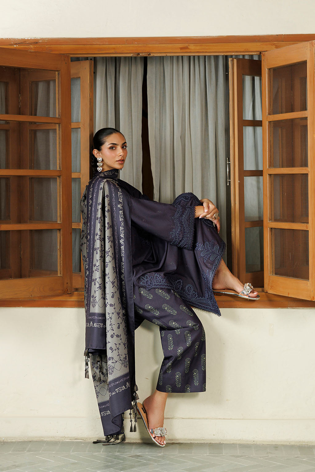Iznik | Embroidered Printed Viscose Linen | IPF-30