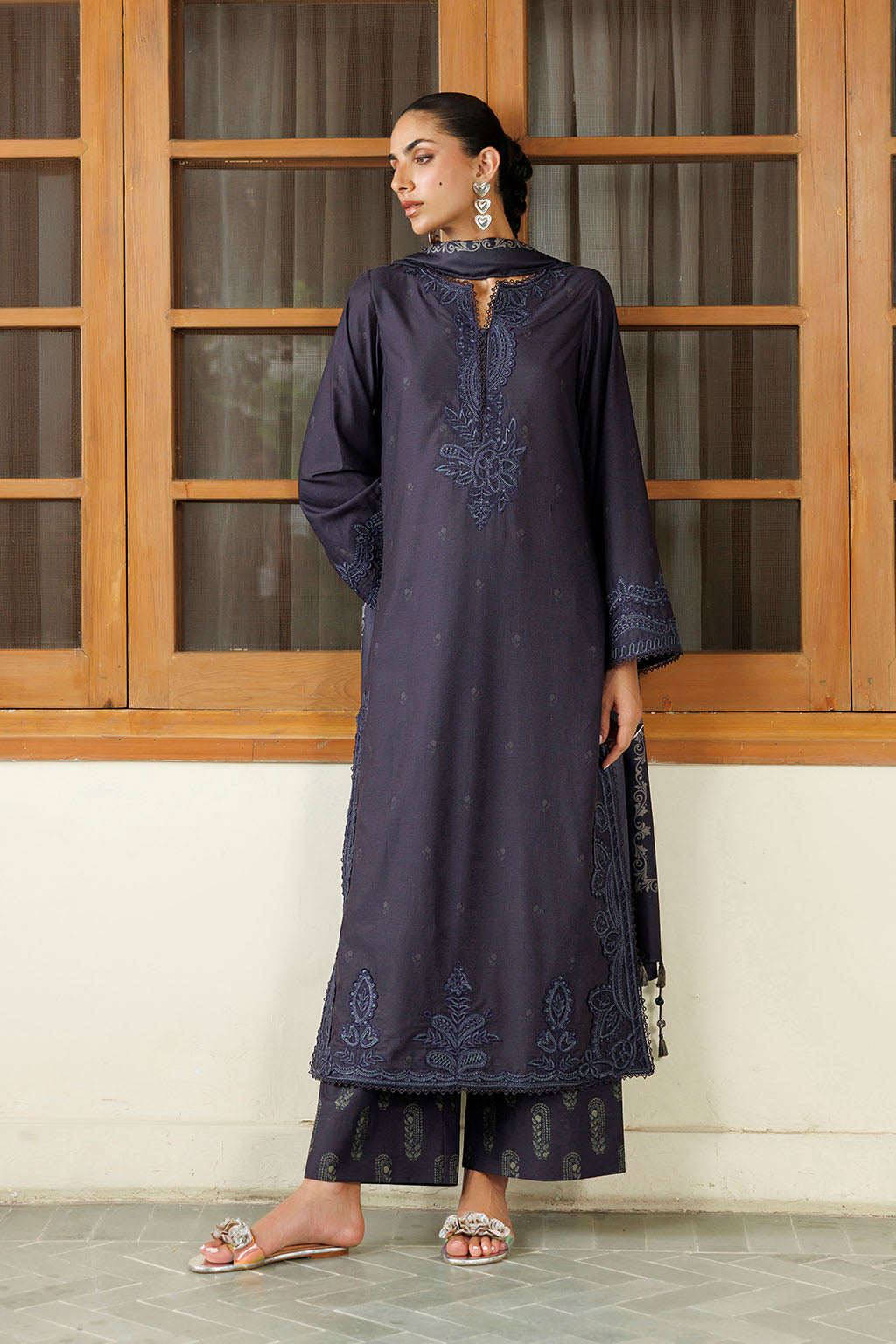 Iznik | Embroidered Printed Viscose Linen | IPF-30