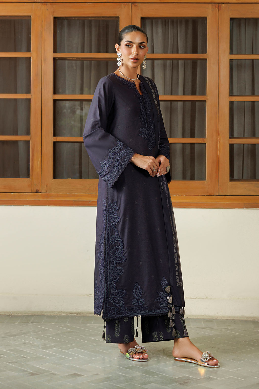 Iznik | Embroidered Printed Viscose Linen | IPF-30
