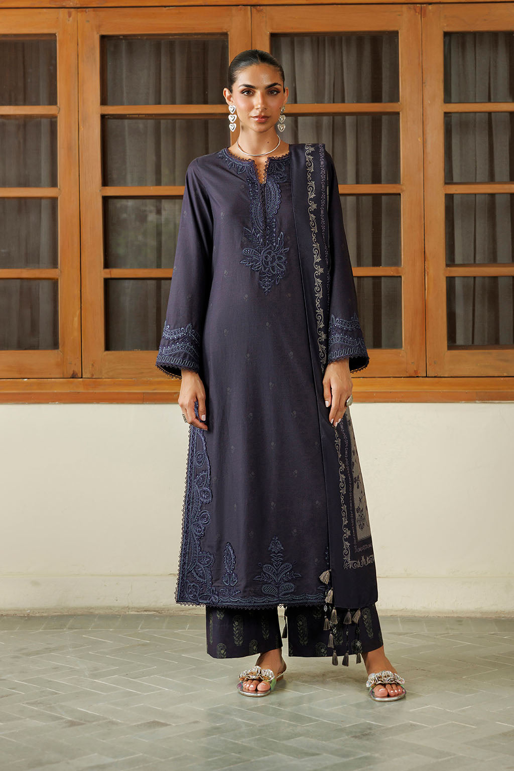 Iznik | Embroidered Printed Viscose Linen | IPF-30