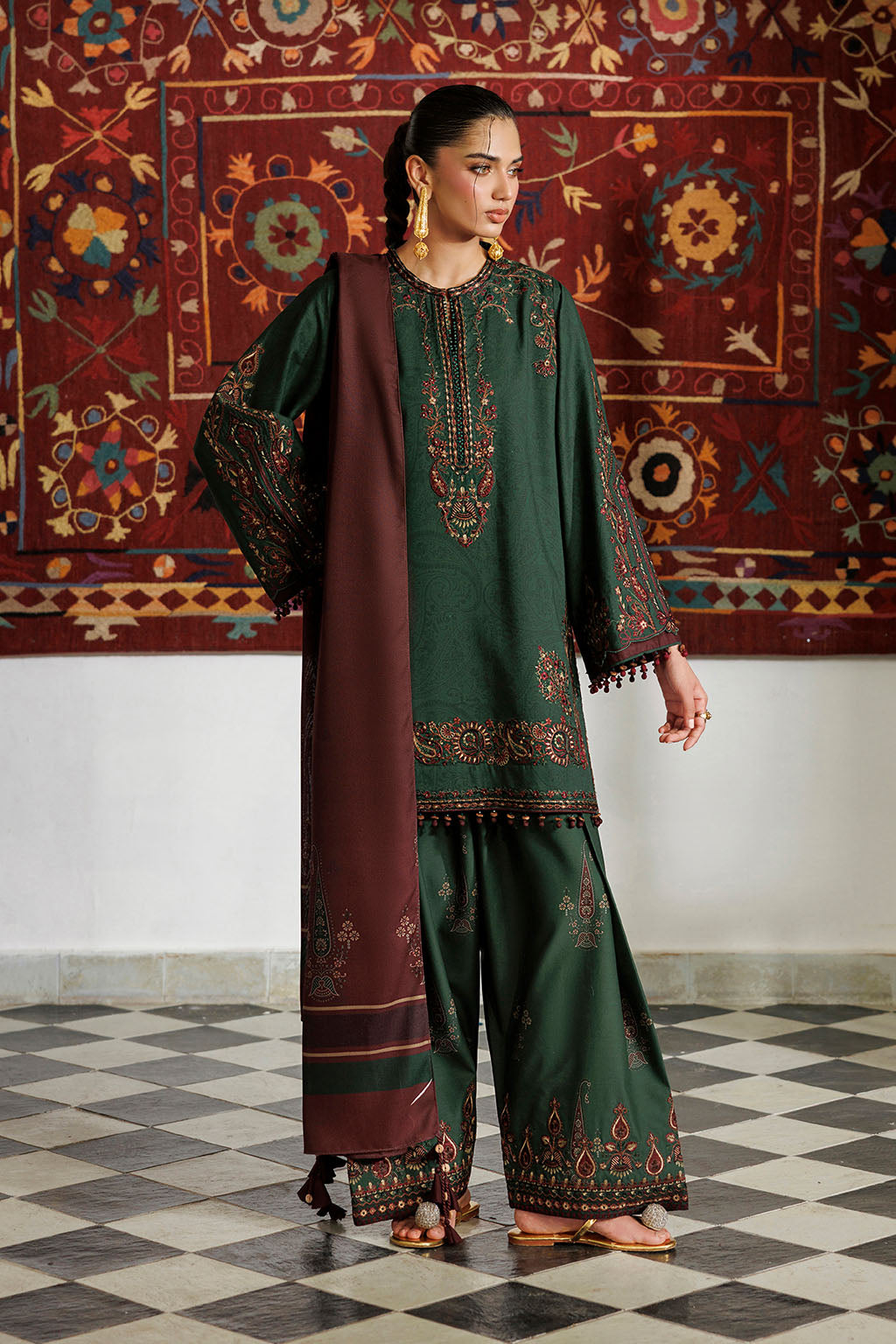 Iznik | Embroidered Printed Viscose Linen | IPF-32