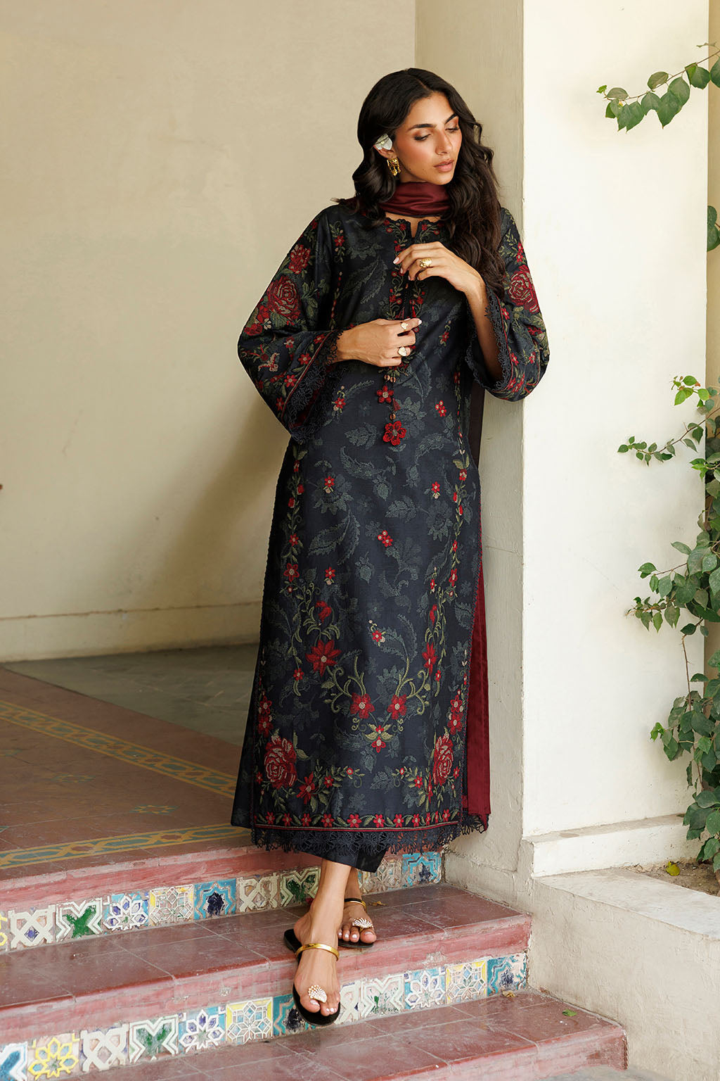 Iznik | Embroidered Printed Viscose Linen | IPF-31