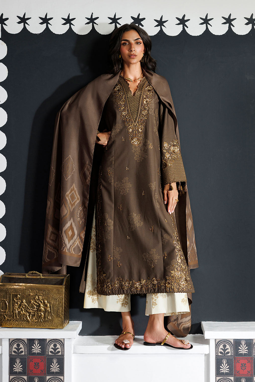 Iznik | Embroidered Printed Viscose Linen | IPF-25