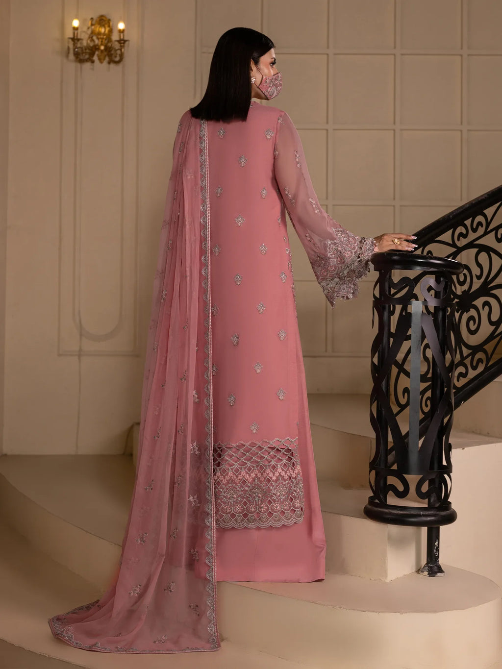 Rosavyn - 3 Piece Embroidered Chiffon Dress