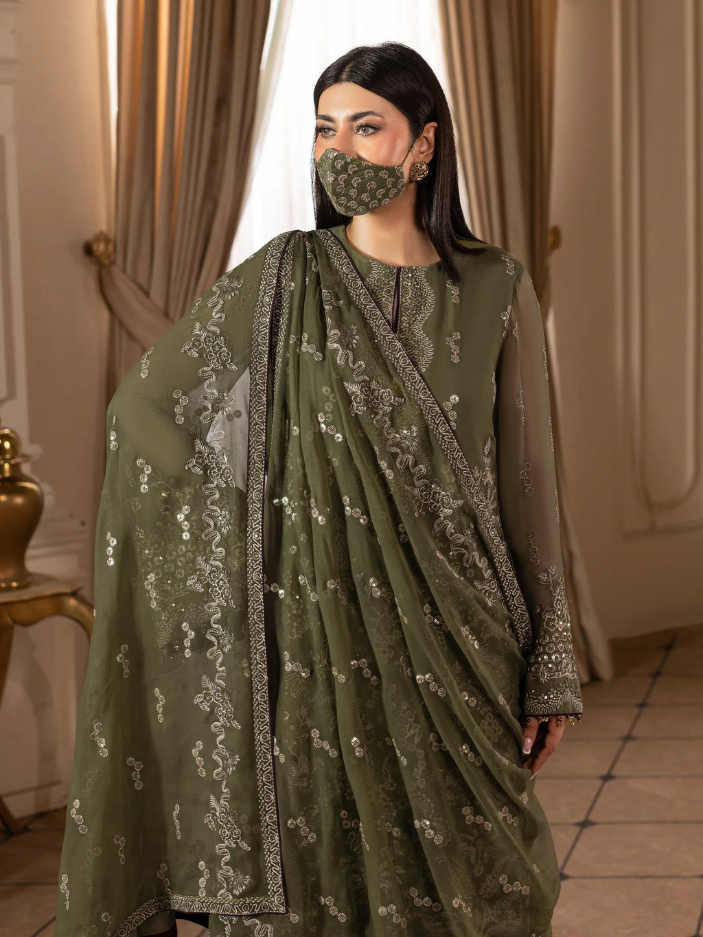 Orlena - 3 Piece Embroidered Chiffon Dress
