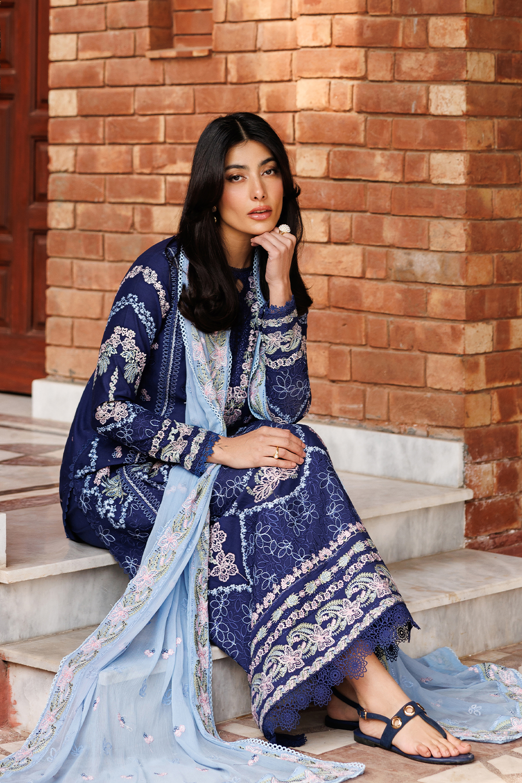 Emaan Adeel |  Mirabelle festive luxury lawn | Petal Pose