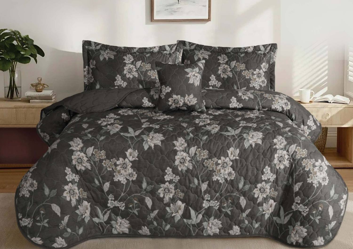 Feather | Gold - 5 Pcs Bed Spread | F-G-02