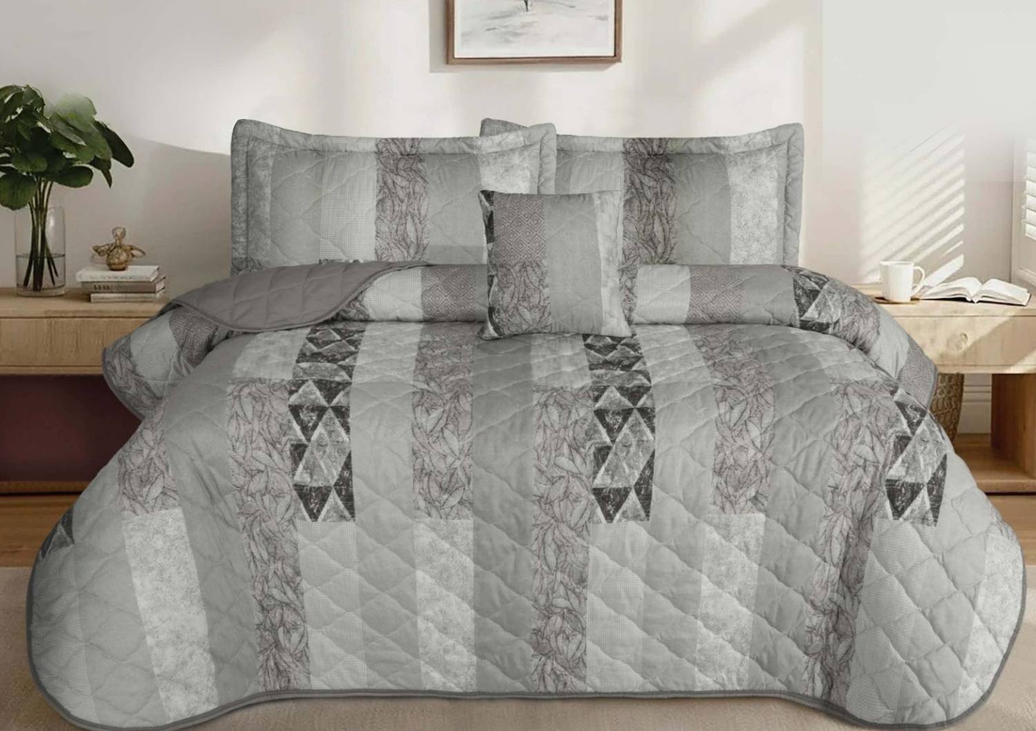 Feather | Gold - 5 Pcs Bed Spread | F-G-04