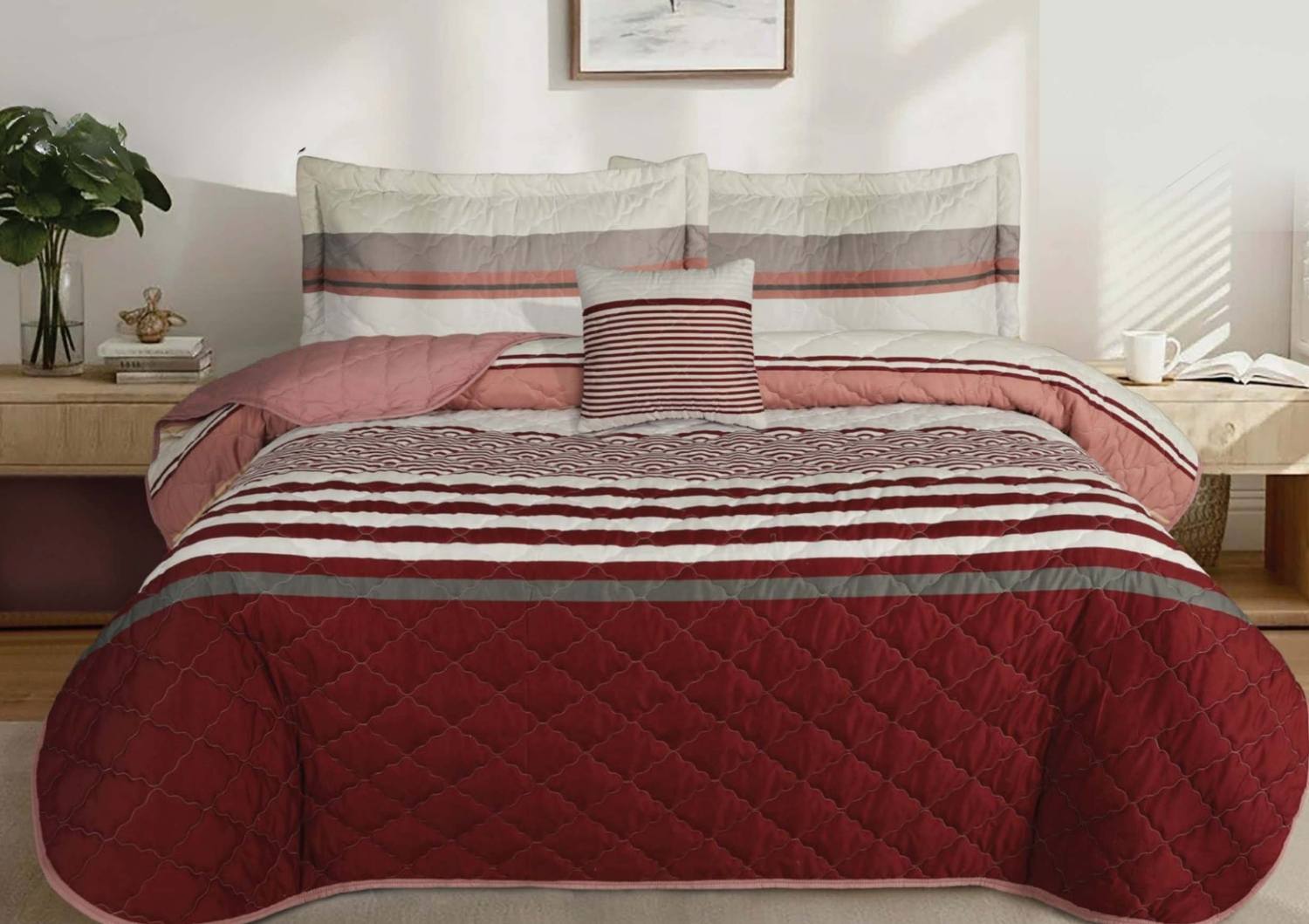 Feather | Gold - 5 Pcs Bed Spread | F-G-05