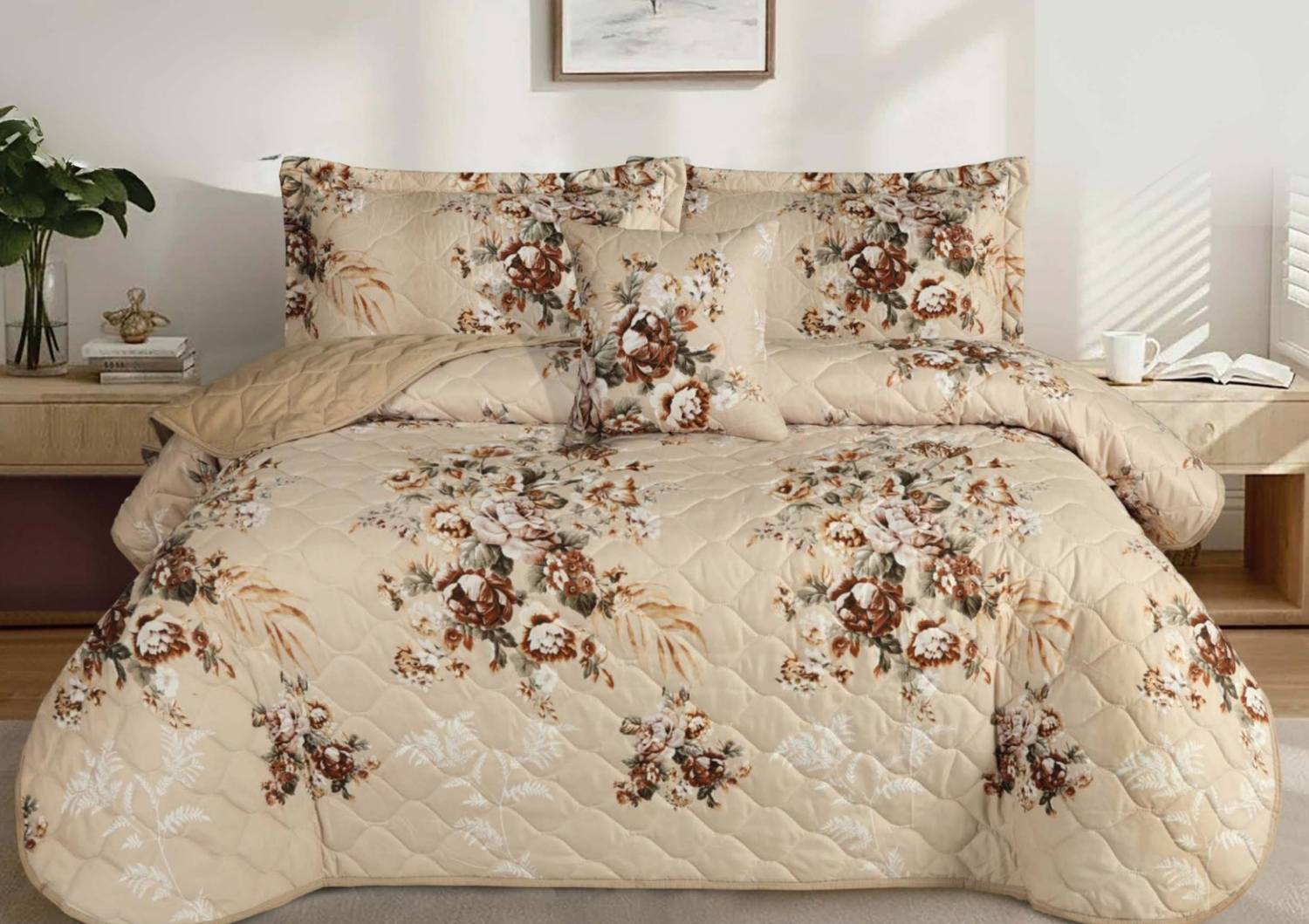 Feather | Gold - 5 Pcs Bed Spread | F-G-06