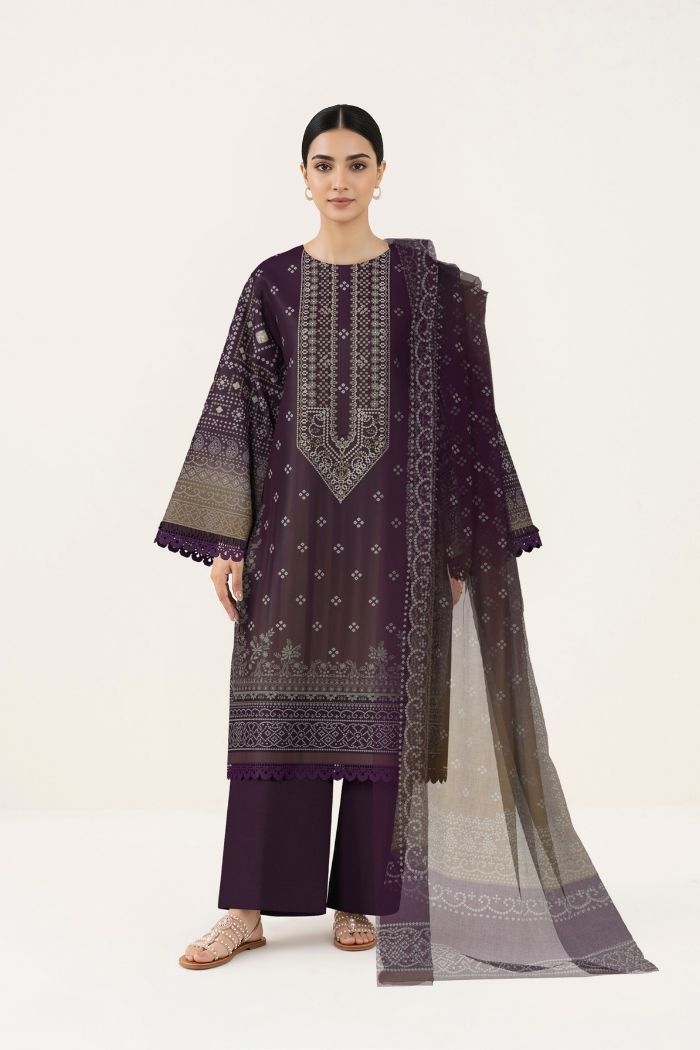 Sapphire | 3 pc Digital Printed Embroidered Lawn | 3PBE-WS26CL3-22