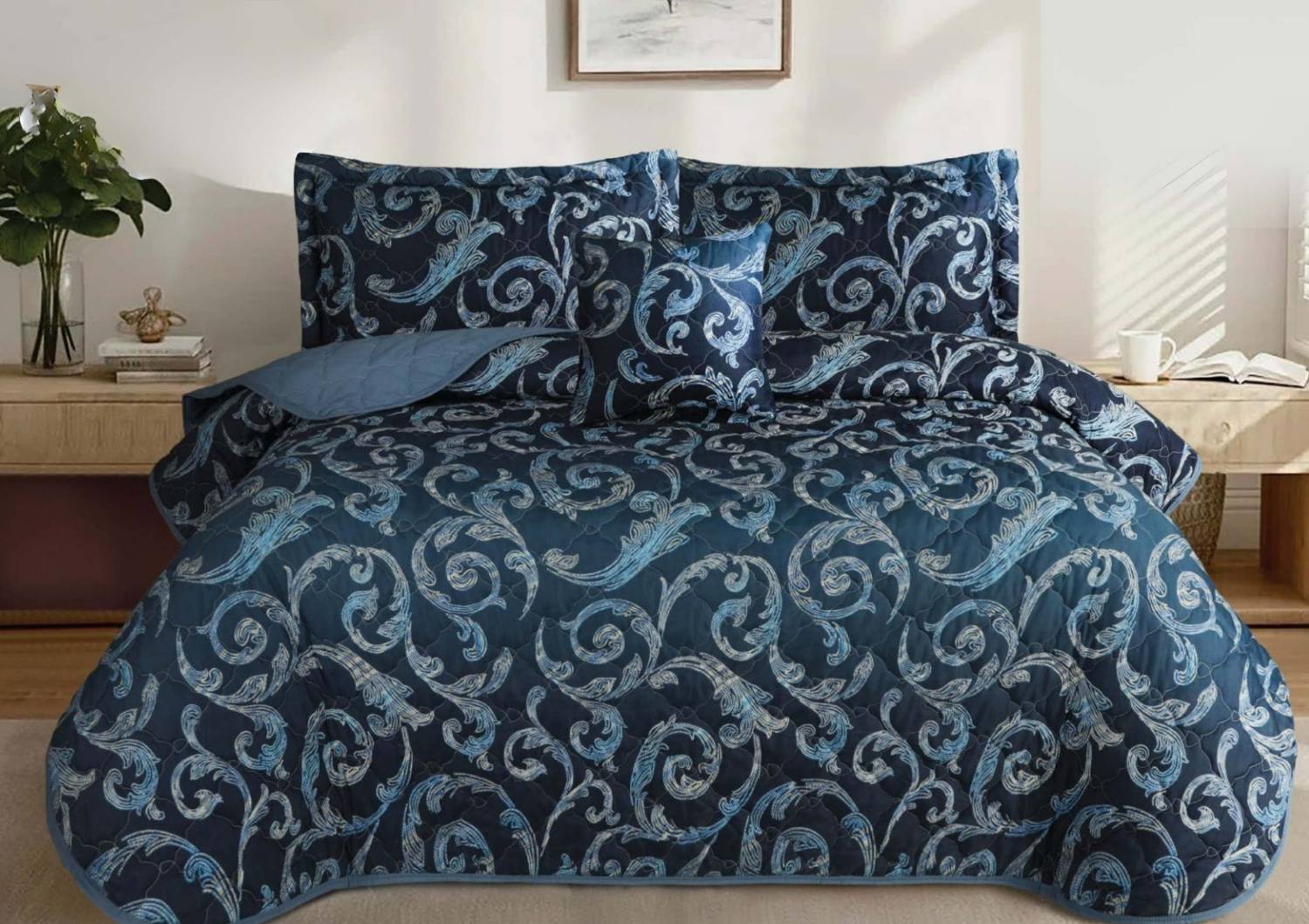 Feather | Gold - 5 Pcs Bed Spread | F-G-07