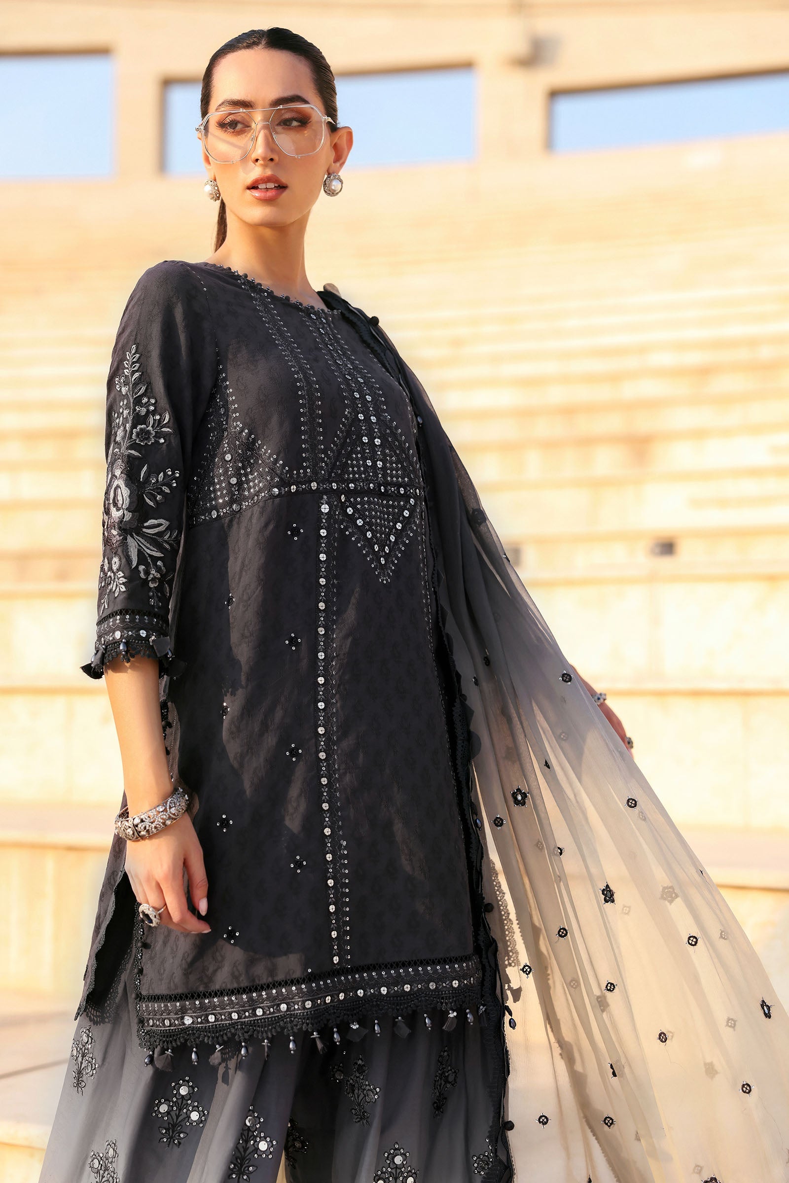 Maria.B | 3 Piece Unstitched Embroidered Jacquard Lawn Suit | D02602B