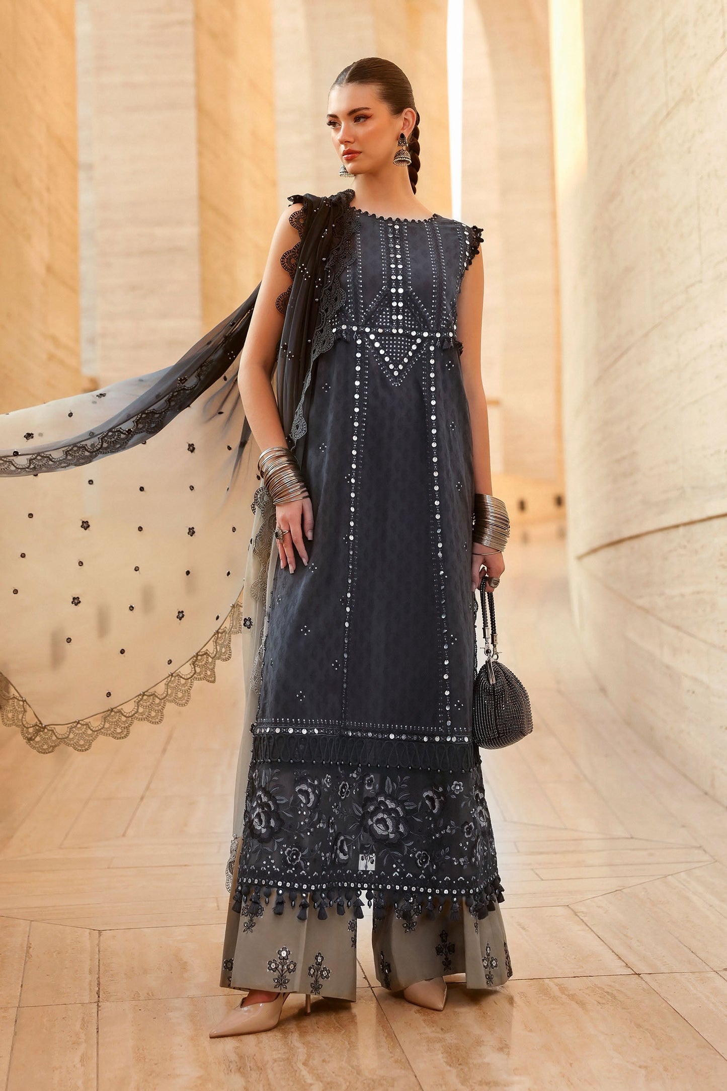 Maria.B | 3 Piece Unstitched Embroidered Jacquard Lawn Suit | D02602B