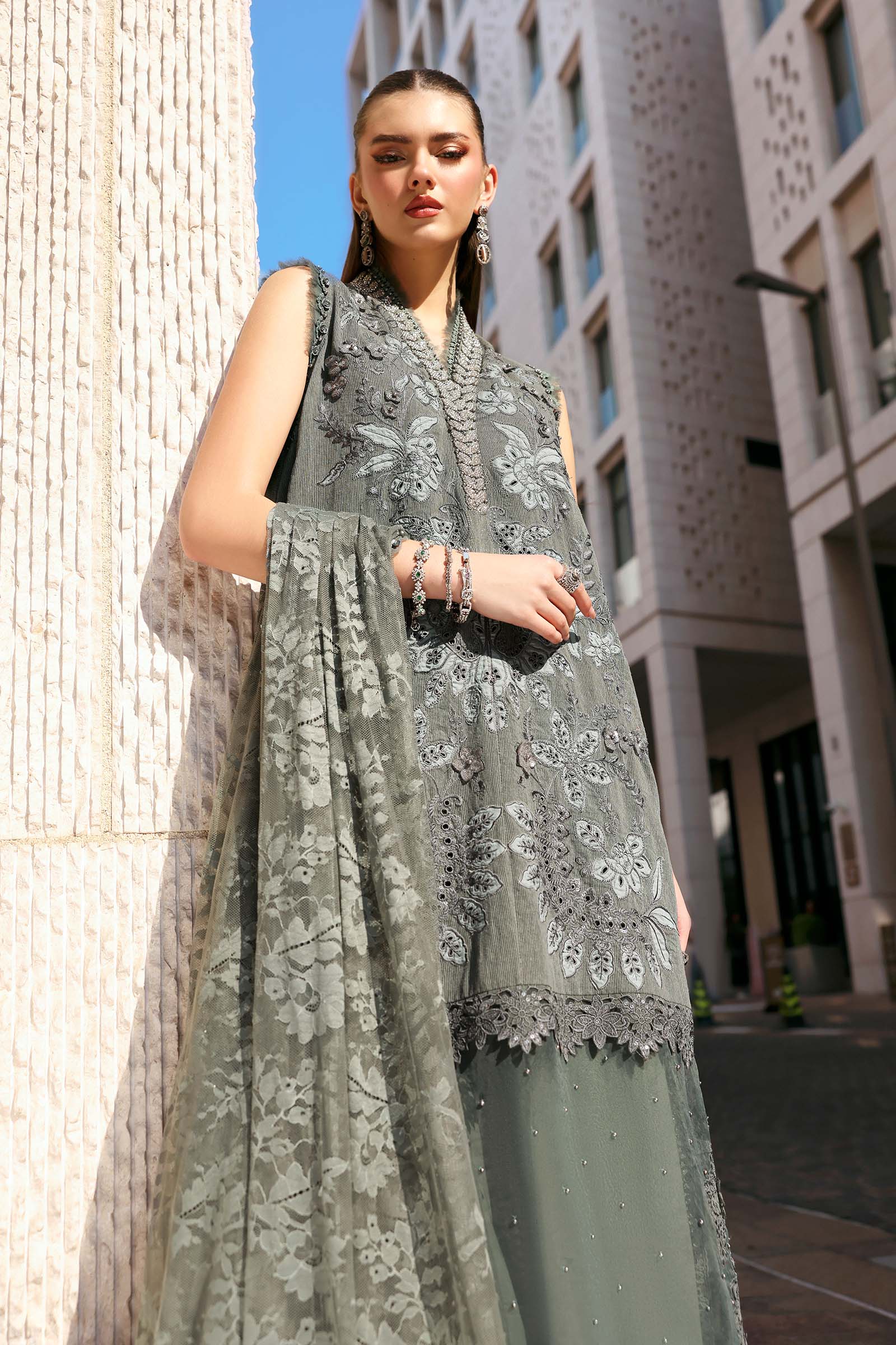 Maria.B | 3 Piece Unstitched Embroidered Lawn Karandi Suit | D02603B