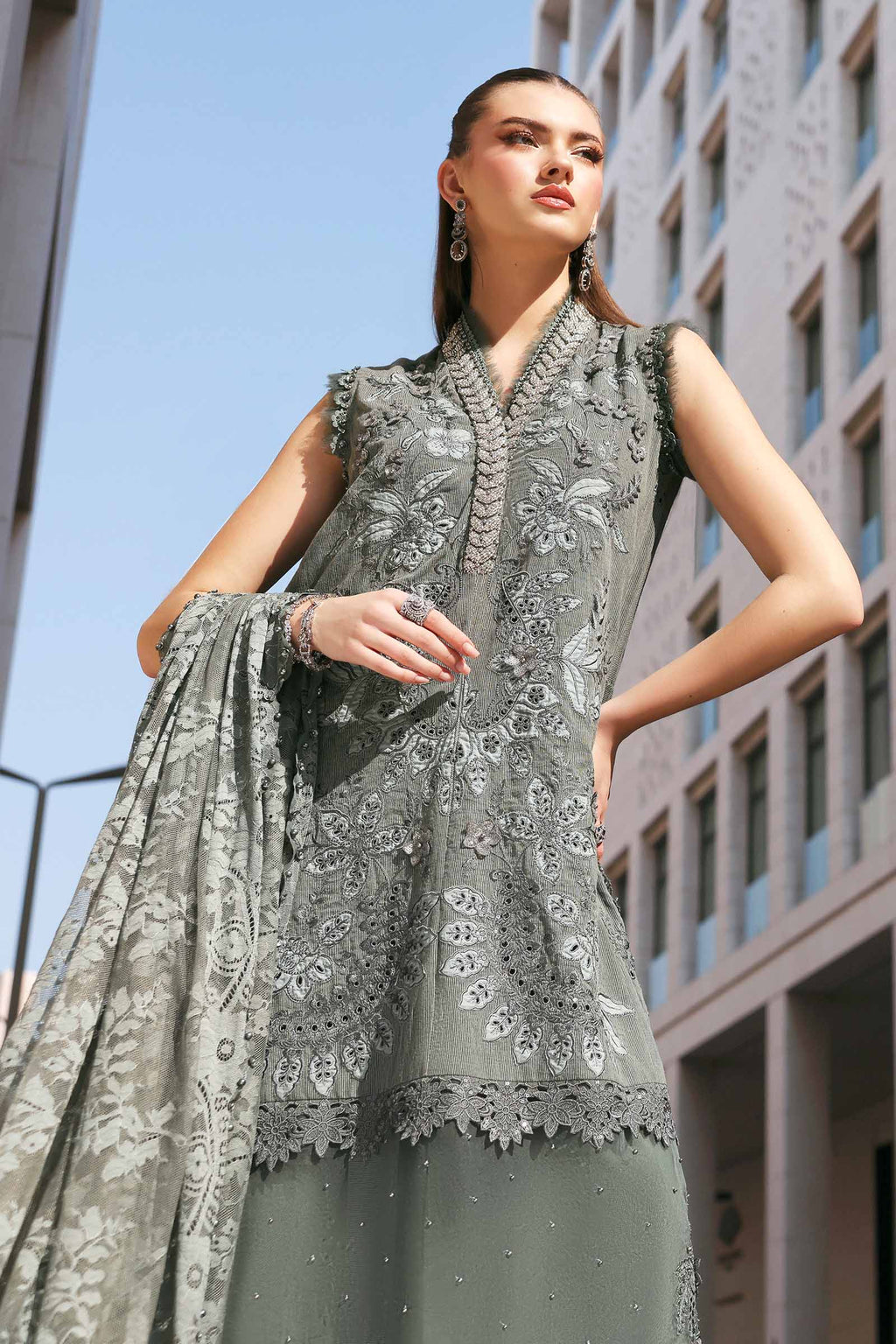 Maria.B | 3 Piece Unstitched Embroidered Lawn Karandi Suit | D02603B
