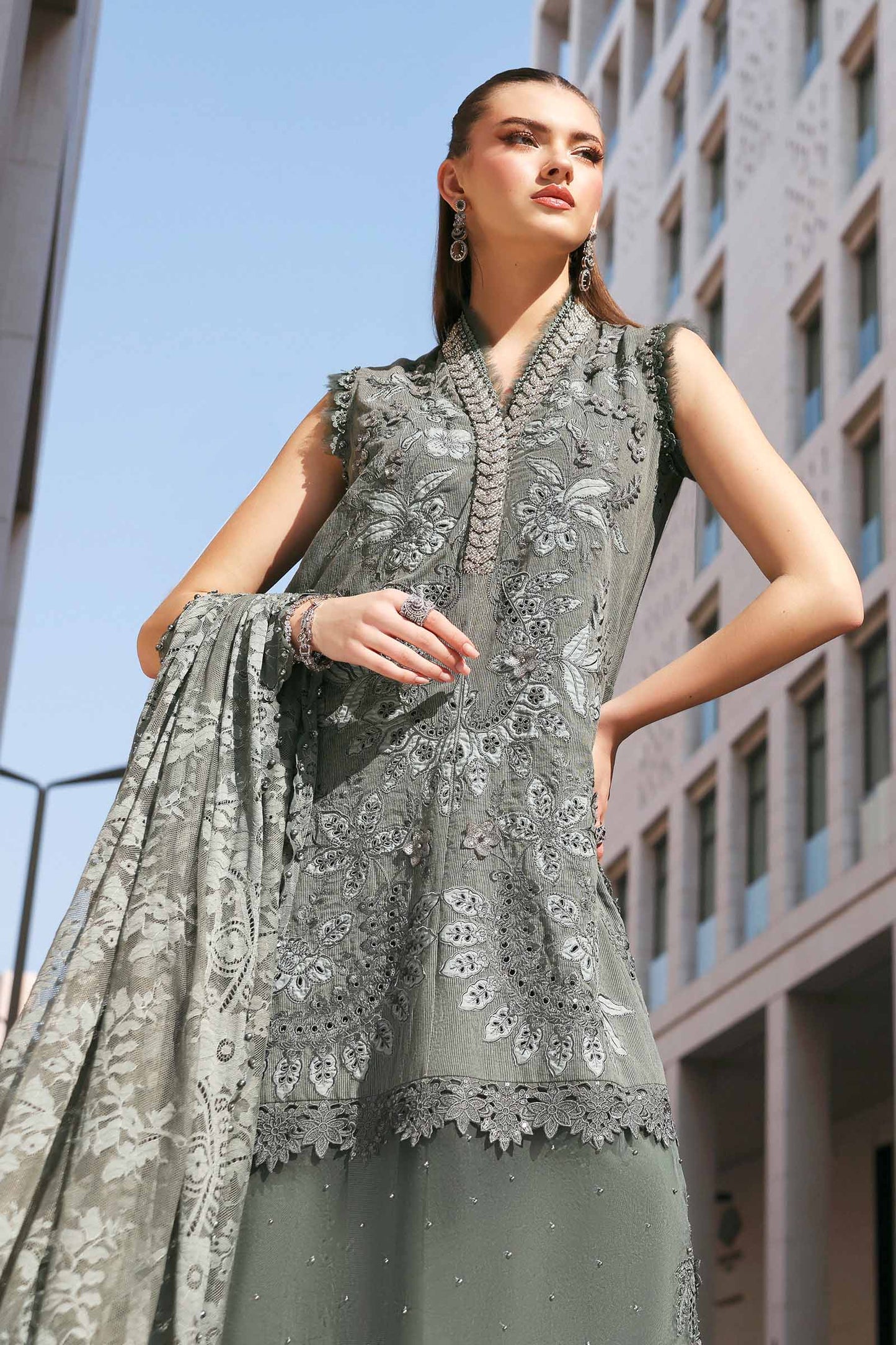 Maria.B | 3 Piece Unstitched Embroidered Lawn Karandi Suit | D02603B