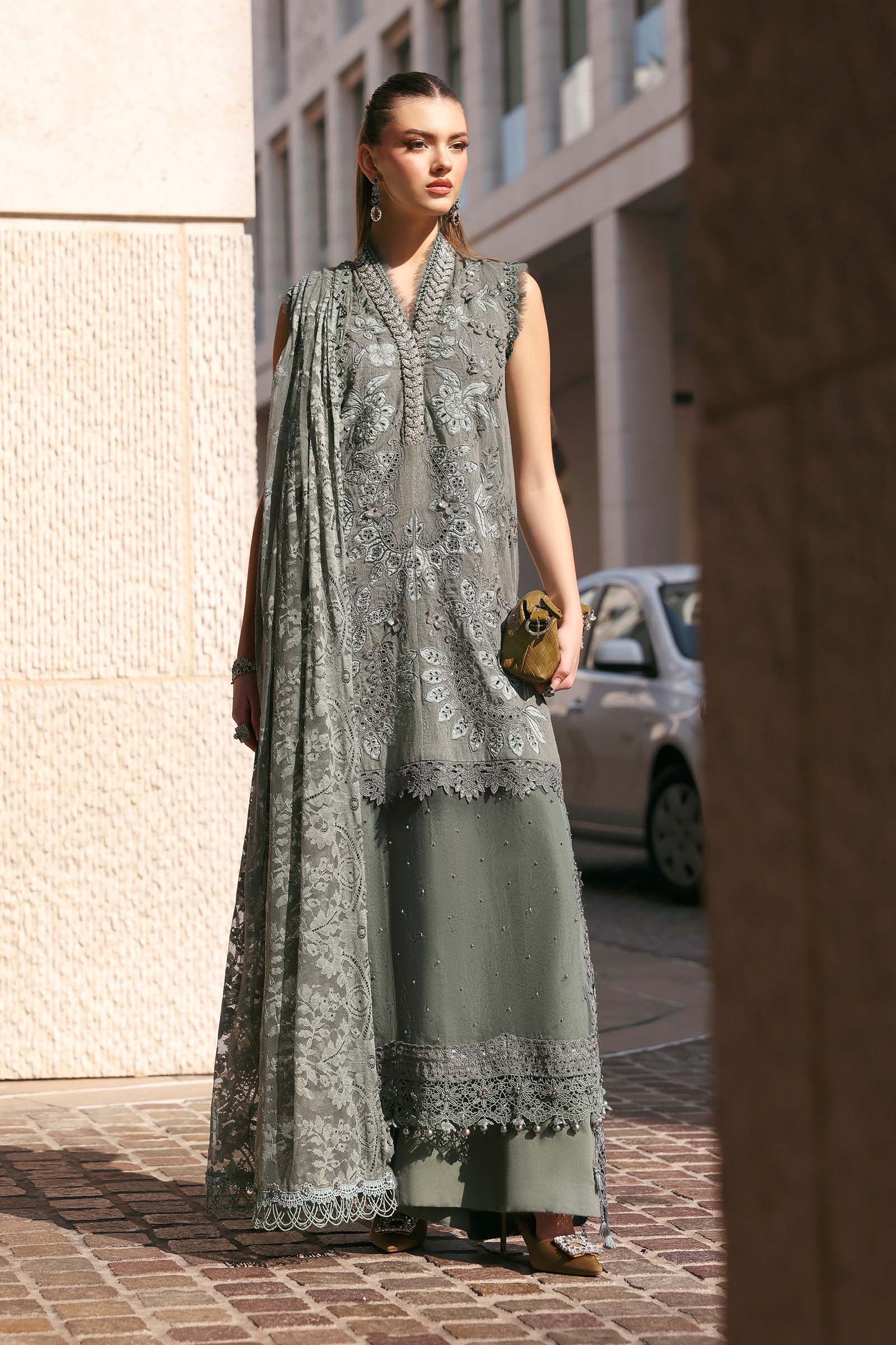 Maria.B | 3 Piece Unstitched Embroidered Lawn Karandi Suit | D02603B
