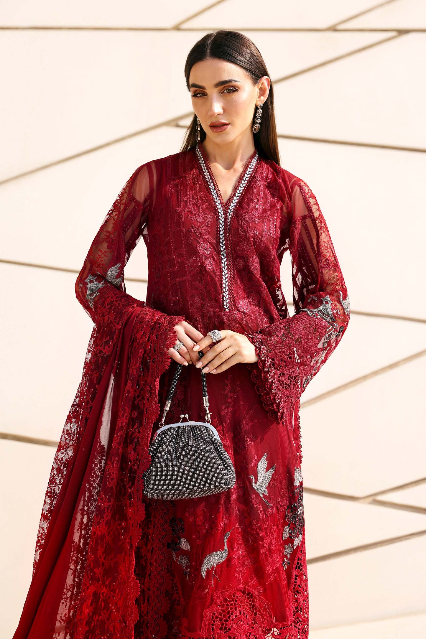 Maria.B | 3 Piece Unstitched Embroidered Net Suit  | D02607A