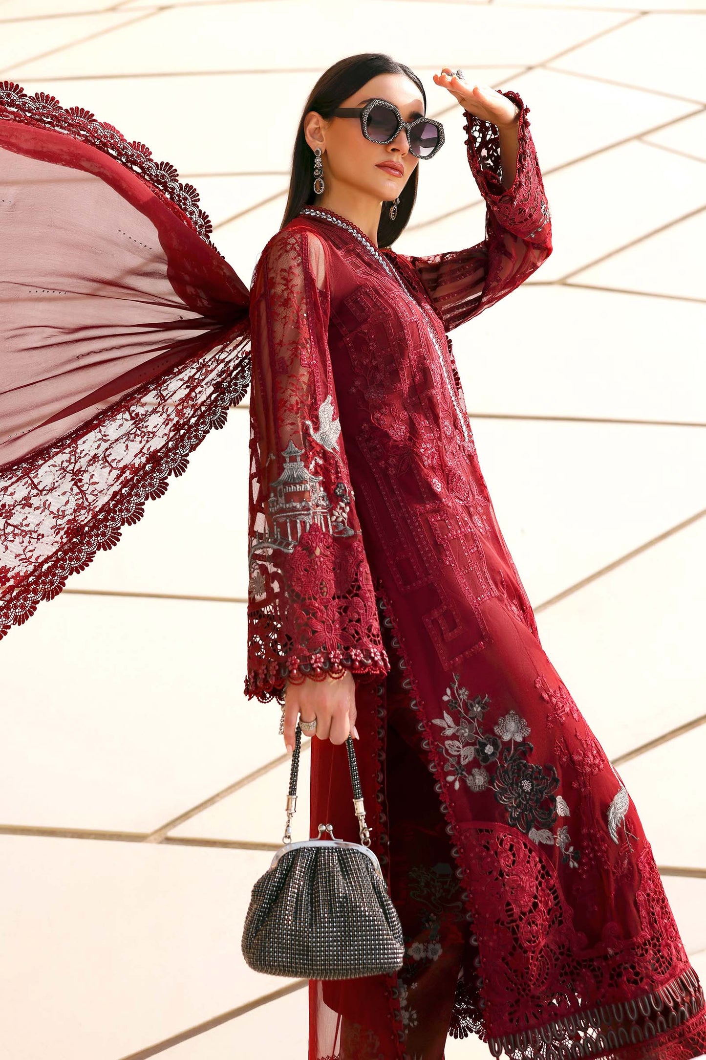Maria.B | 3 Piece Unstitched Embroidered Net Suit  | D02607A