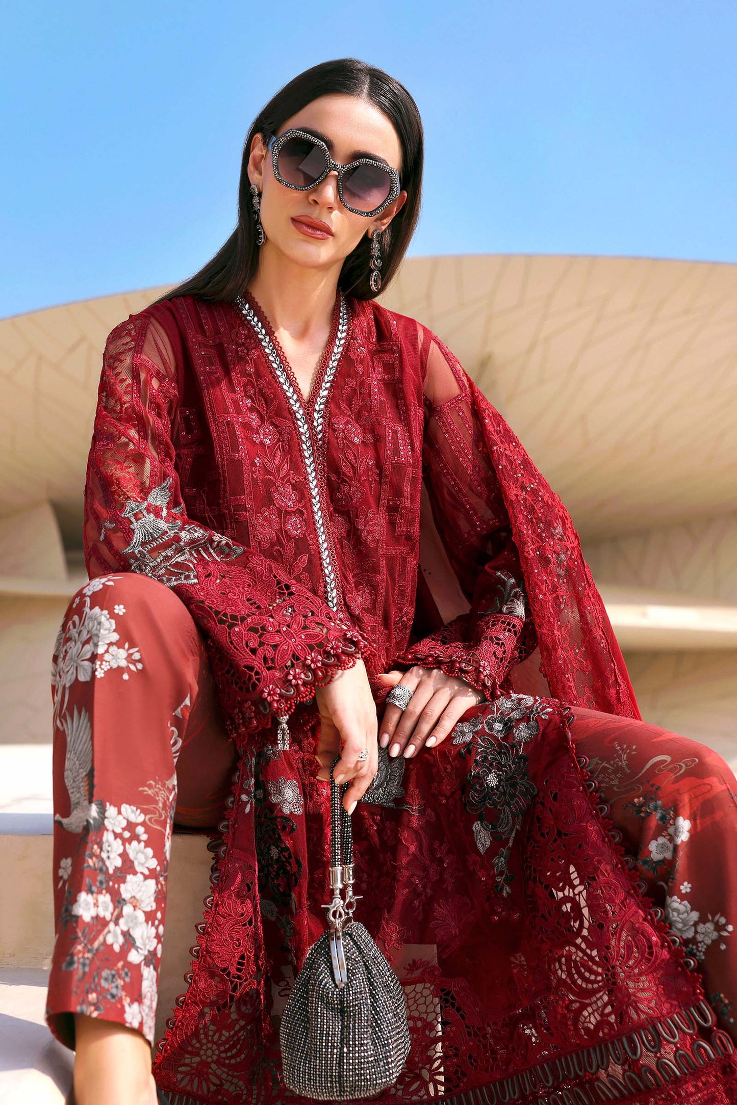 Maria.B | 3 Piece Unstitched Embroidered Net Suit  | D02607A