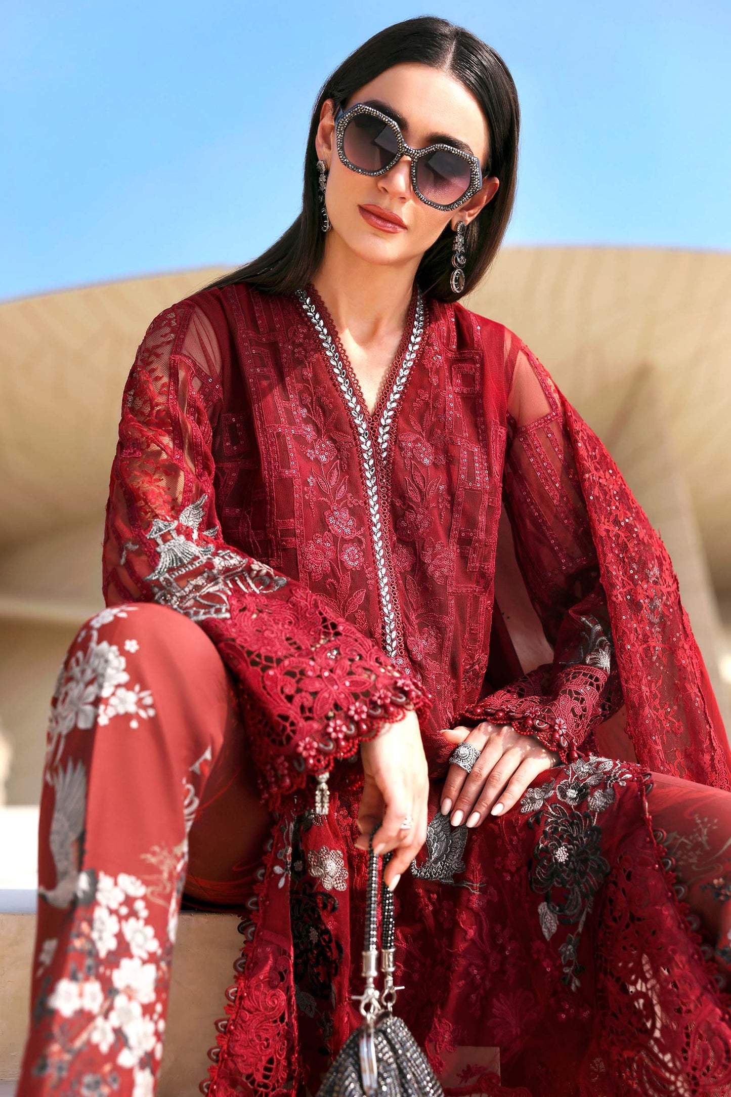 Maria.B | 3 Piece Unstitched Embroidered Net Suit  | D02607A