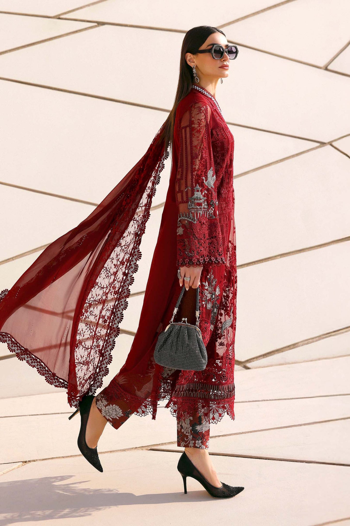 Maria.B | 3 Piece Unstitched Embroidered Net Suit  | D02607A