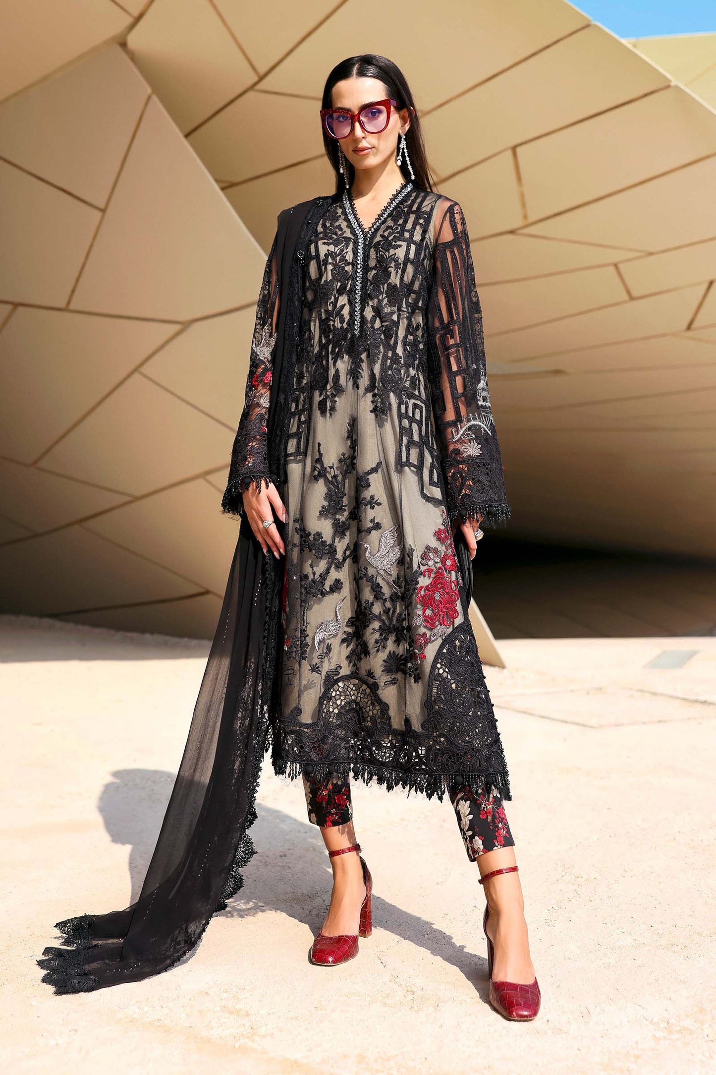 Maria.B | 3 Piece Unstitched Embroidered Net Suit  | D02607B
