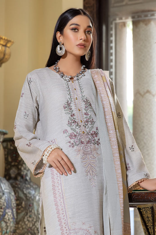 3 Piece – Luxury Embroidered Slub Zari Peach – 401