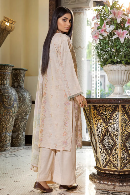 3 Piece – Luxury Embroidered Slub Zari Peach – 402