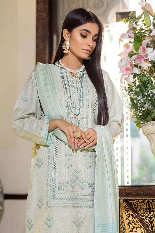 3 Piece – Luxury Embroidered Slub Zari Peach – 403