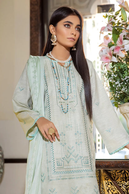 3 Piece – Luxury Embroidered Slub Zari Peach – 403