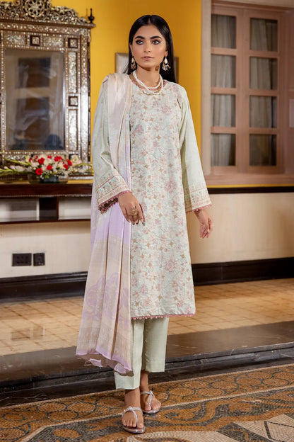 3 Piece – Luxury Embroidered Slub Zari Peach – 407